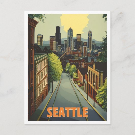Seattle Washington Vintage Travel Illustratie Briefkaart (Voorkant)