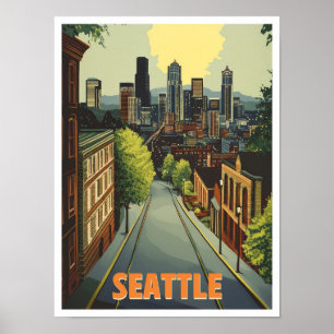 Seattle Washington Vintage Travel Illustratie Poster