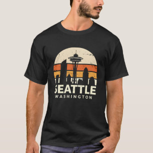 Seattle Washington Vintage Zonsondergang Space Nee T-shirt