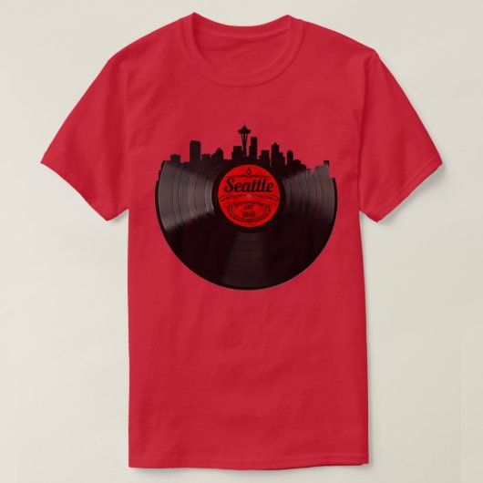 Seattle Washington Vinyl Record  Skyline de T-shirt (Design voorkant)