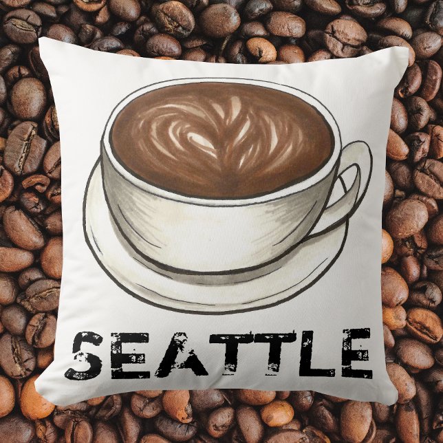 Seattle Washington WA Coffee Cup Latte Cappucino Kussen (Creator heeft geüpload)