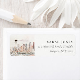 Seattle, Washington Watercolor Landscape Address Etiket