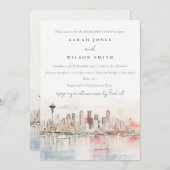 Seattle Washington Watercolor Landscape Engagement Kaart (Voorkant / Achterkant)