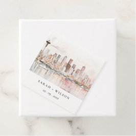 Seattle, Washington Watercolor Landscape Wedding Bedankjes Labels