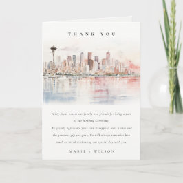 Seattle, Washington Watercolor Landscape Wedding Bedankkaart