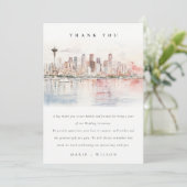 Seattle, Washington Watercolor Landscape Wedding Bedankkaart (Staand voorkant)