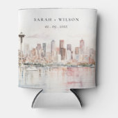 Seattle, Washington Watercolor Landscape Wedding Blikjeskoeler (Voorkant)