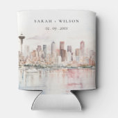 Seattle, Washington Watercolor Landscape Wedding Blikjeskoeler (Achterkant)