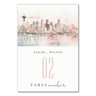 Seattle, Washington Watercolor Landscape Wedding Kaart