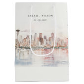 Seattle, Washington Watercolor Landscape Wedding Medium Cadeauzakje (Achterkant)