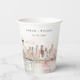 Seattle, Washington Watercolor Landscape Wedding Papieren Bekers