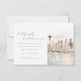 Seattle Washington Watercolor Landscape Wedding RSVP Kaartje