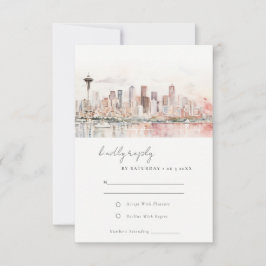 Seattle Washington Watercolor Landscape Wedding RSVP Kaartje