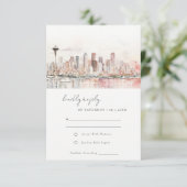 Seattle Washington Watercolor Landscape Wedding RSVP Kaartje (Staand voorkant)