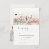 Seattle Washington Watercolor Landscape Wedding RSVP Kaartje (Voorkant / Achterkant)