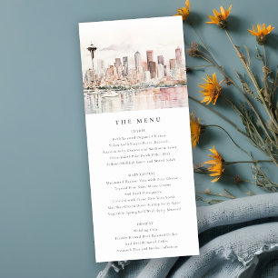 Seattle Washington Watercolor Landschap Trouw Menu Kaart