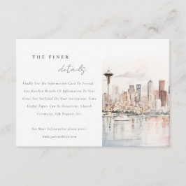 Seattle Washington Watercolor Scape Wedding Detail Informatiekaartje