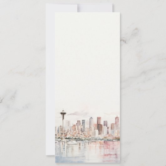Seattle Washington Watercolor Scape Wedding Menu Kaart (Achterkant)