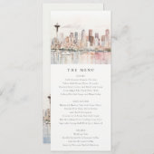 Seattle Washington Watercolor Scape Wedding Menu Kaart (Voorkant / Achterkant)