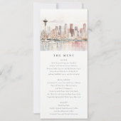 Seattle Washington Watercolor Scape Wedding Menu Kaart (Voorkant)