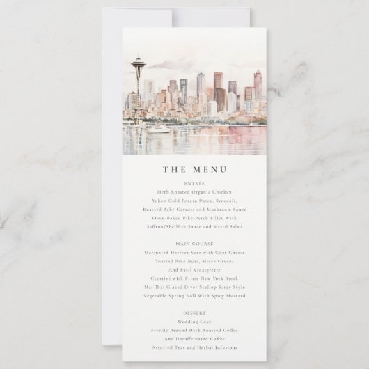Seattle Washington Watercolor Scape Wedding Menu Kaart (Voorkant)