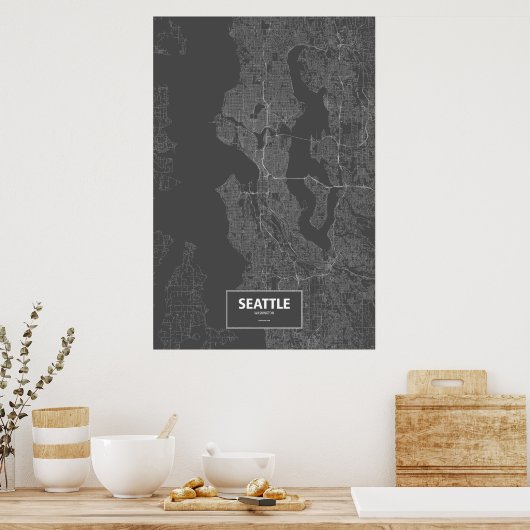Seattle, Washington (zwart wit) Poster (Keuken)