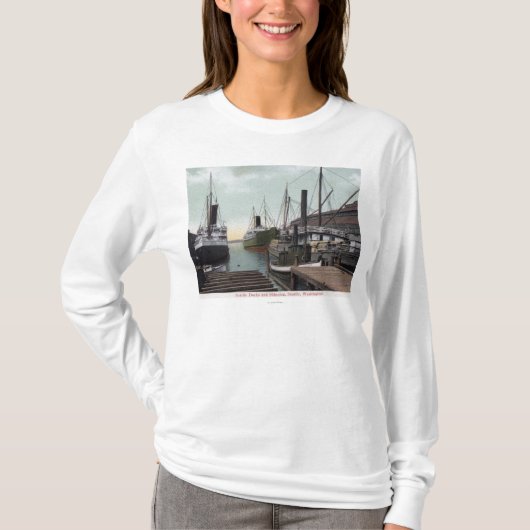 Seattle, WashingtonView of the Dock and Ships T-shirt (Voorkant)