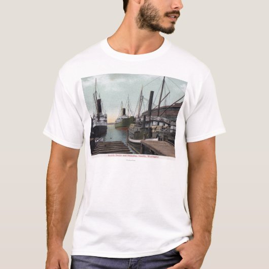 Seattle, WashingtonView of the Dock and Ships T-shirt (Voorkant)