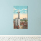 Seattle, WASmith Tower Uitzicht & Mt. Rainier Canvas Afdruk (Insitu (Houten vloer))
