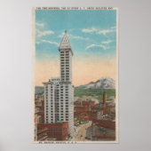 Seattle, WASmith Tower Uitzicht & Mt. Rainier Poster (Voorkant)