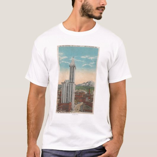 Seattle, WASmith Tower Uitzicht & Mt. Rainier T-shirt (Voorkant)