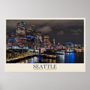 Seattle Waterfront en Reuzenrad Poster