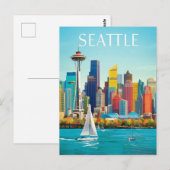 Seattle Waterfront & Space Needle Retro Art Briefkaart (Voorkant / Achterkant)