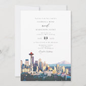 SEATTLE Waterverf Skyline Destination Wedding Kaart (Voorkant)