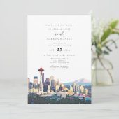 SEATTLE Waterverf Skyline Destination Wedding Kaart (Staand voorkant)