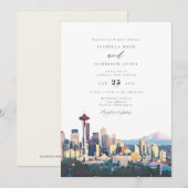 SEATTLE Waterverf Skyline Destination Wedding Kaart (Voorkant / Achterkant)