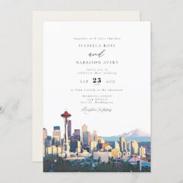 SEATTLE Waterverf Skyline Destination Wedding Kaart