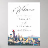 SEATTLE Waterverf Skyline Weddenschap Welkomstteke Poster (Voorkant)