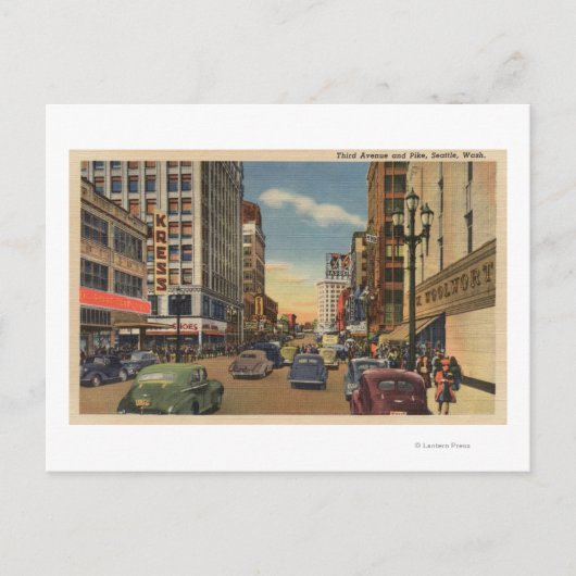 Seattle, WAView of 3rd Ave. en Pike St. Briefkaart (Voorkant)