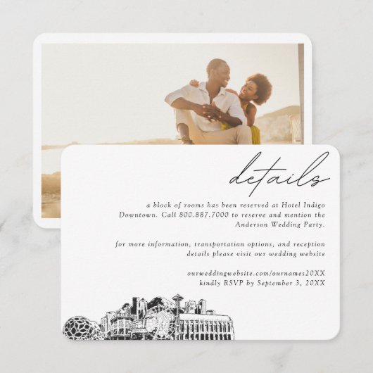 Seattle Wedding Hotel Kamer Blok Details Informatiekaartje (Voorkant / Achterkant)