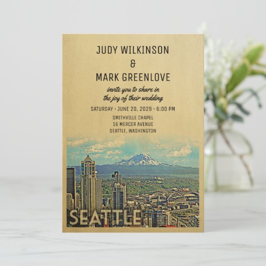 Seattle Wedding Invitation Mount Rainier Kaart (Staand voorkant)