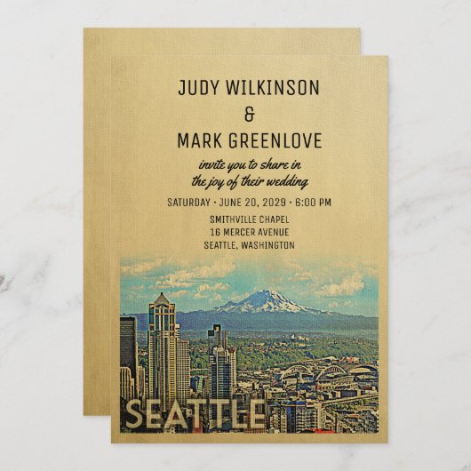Seattle Wedding Invitation Mount Rainier Kaart (Voorkant / Achterkant)