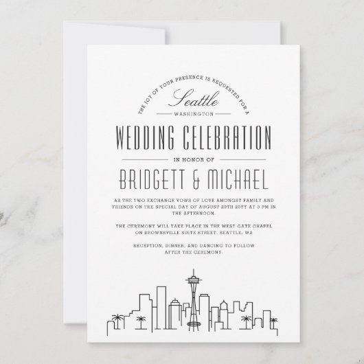 Seattle Wedding | Moderne Deco Skyline Kaart (Voorkant)
