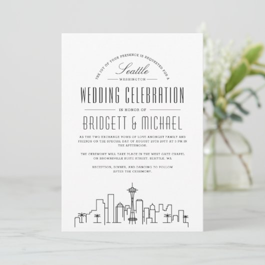 Seattle Wedding | Moderne Deco Skyline Kaart (Staand voorkant)