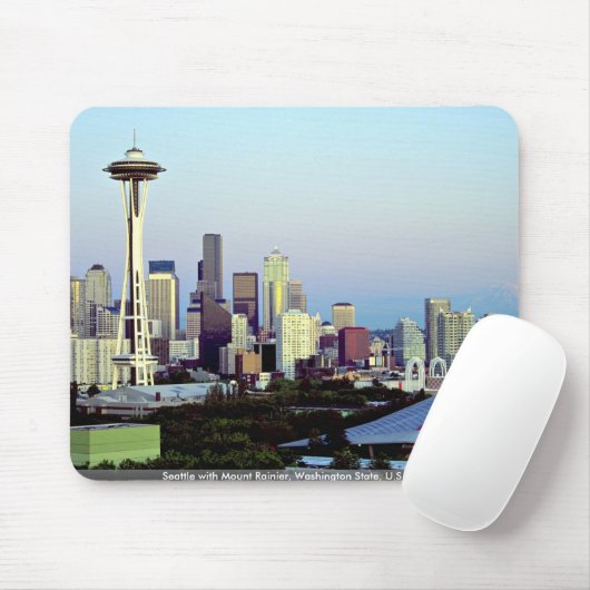 Seattle with Mount Rainier, Washington State, VS Muismat (Met muis)