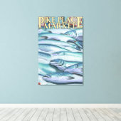 SeattleFish op ijskap op de markt van Pike Canvas Afdruk (Insitu (Houten vloer))