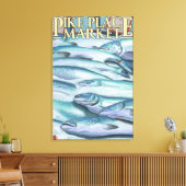 SeattleFish op ijskap op de markt van Pike Canvas Afdruk (Insitu (Woonkamer))