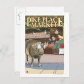 SeattleFish Toss and Bronze Pig op Pike Place Briefkaart (Voorkant / Achterkant)