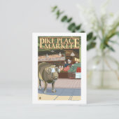 SeattleFish Toss and Bronze Pig op Pike Place Briefkaart (Staand voorkant)