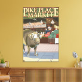 SeattleFish Toss and Bronze Pig op Pike Place Canvas Afdruk (Insitu (Woonkamer))